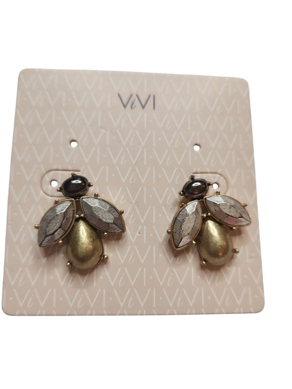 NWT ViVi Gunmetal Goldtone Bee-Shaped Stud Earrings